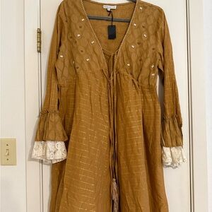 Elegant boho Brown Dress with Lace Accents